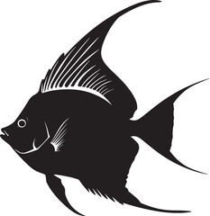 A black and white silhouette of a fish against a white background.