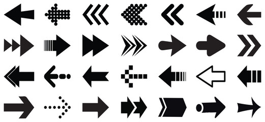Arrow icon set. Arrow. Cursor. Collection different arrow signs. Black arrows icons. Different cursor arrow direction symbols in flat style