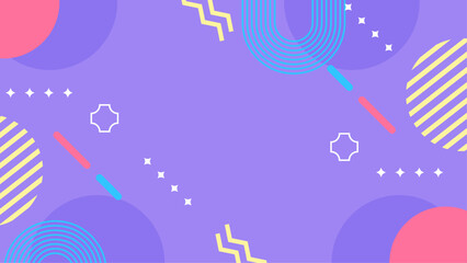 Background with colorful geometric shapes on purple for designs needing a vibrant and modern touch, perfect for digital presentations or artistic projects.