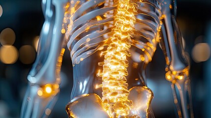 Skeleton Model Highlighting Sacrum Pain Representing Medical Diagnosis, Back Injury, and Anatomy