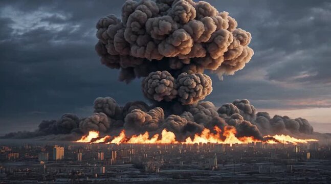 Towering Fireball Engulfs Urban Skyline in Cataclysmic Blast Event