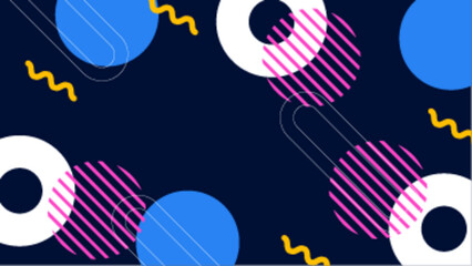 Abstract dark blue geometric pattern with circles, lines, and squiggles. Perfect for wallpaper, background designs, digital art projects, and textiles.