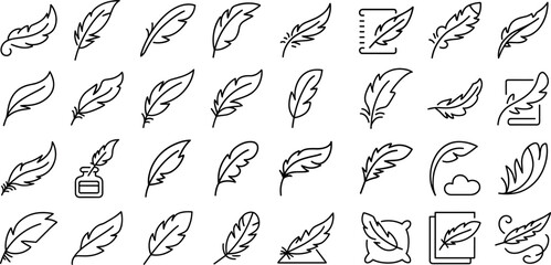 Feather Silhouettes icon Set. vector illustration