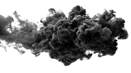Dramatic Black Smoke Cloud Isolated on Transparent Background for Compositing and Visual Effects