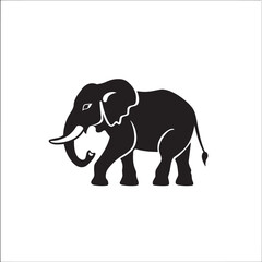 Fototapeta premium A black and white illustration of an elephant standing on a white background.