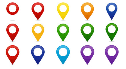 Variety of colorful location pin pointers for maps and navigational uses in design