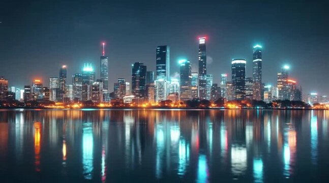 City Lights at Night: A Stunning Skyline Reflected on Water