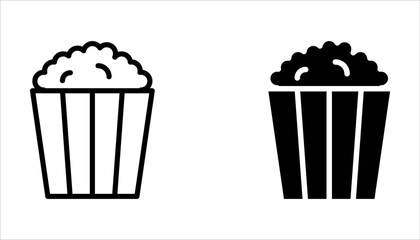 Popcorn icon set. Walk to the cinema concept. Snack for watching film symbol on white background