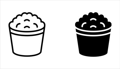 Popcorn icon set. Walk to the cinema concept. Snack for watching film symbol on white background
