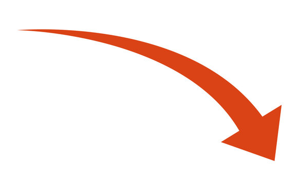Red curved arrow pointing down right on white background