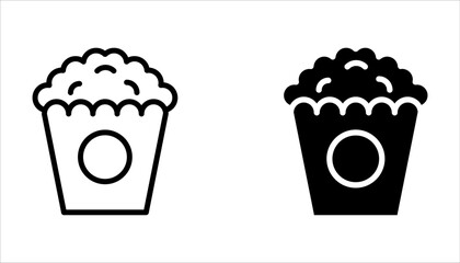 Popcorn icon set. Walk to the cinema concept. Snack for watching film symbol on white background