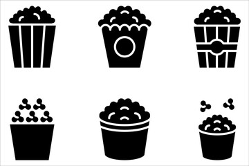 Popcorn icon set. Walk to the cinema concept. Snack for watching film symbol on white background