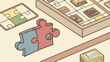 Colorful Jigsaw Puzzle Pieces and Accessories.