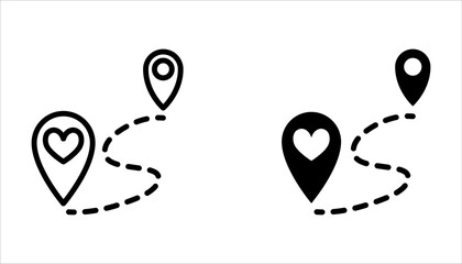 Love location icon set. Location pin icon with heart. Favorite places on white background