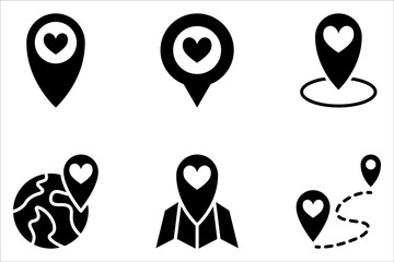 Love location icon set. Location pin icon with heart. Favorite places on white background