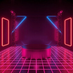 Ai Generate podium stage with neon 80s and sparking neon color