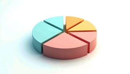 Colorful 3d pie chart with red arrow showing business growth and data statistics