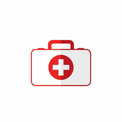 Fototapeta premium Red first aid kit icon, simple design, medical supplies.