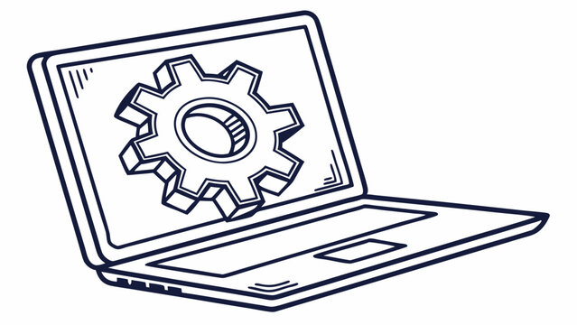 Laptop Displaying Gear Icon Representing Technology and Settings.