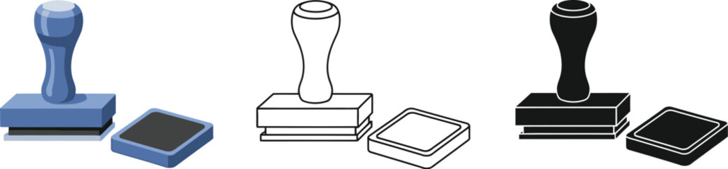 Find rubber stamp vector illustration set different styles office equipment stamp pad ink stamp tool