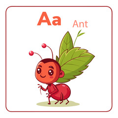Alphabet letter a design elements cute dynamic ant leaf