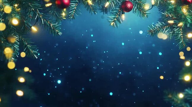 Holiday Sparkle: Christmas Lights and Ornaments on Evergreen Boughs