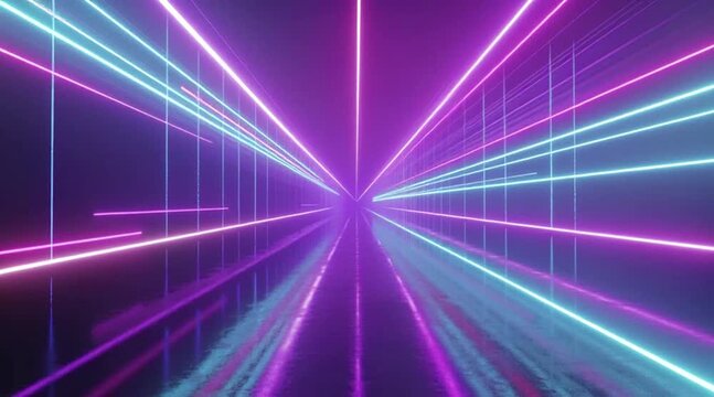 Neon Symmetry Glows Through Futuristic Tunnel of Motion and Light