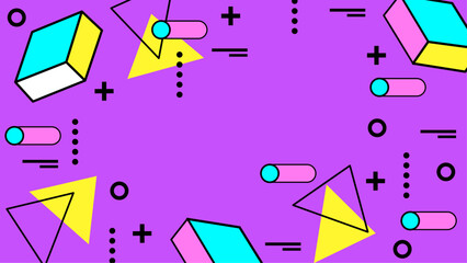 Vibrant and dynamic design featuring colorful geometric shapes on a purple background. Ideal for modern and abstract graphic projects.