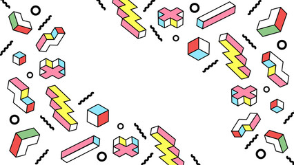 Vibrant geometric shapes reminiscent of the 80s era. Ideal for designs requiring a retro, bold aesthetic with a modern twist.