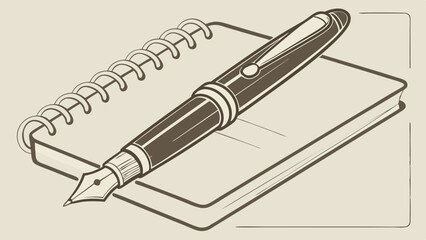 Vintage Notebook and Fountain Pen Illustration.