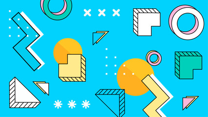 Vibrant 80s style geometric abstract design suitable for backgrounds, posters, banners, social media graphics, and retro themed projects with geometric elements.