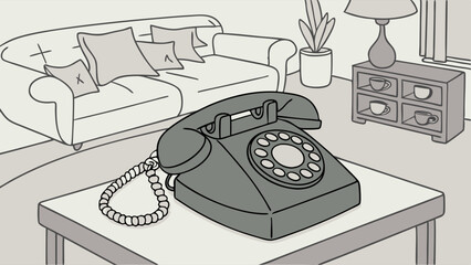 Vintage Rotary Telephone on a Table in a Living Room.