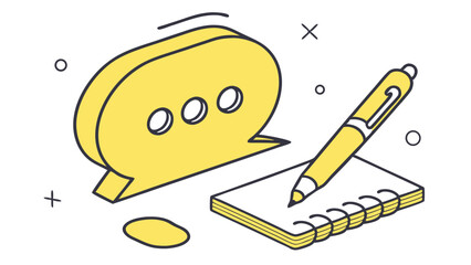 Yellow Speech Bubble Pen and Notepad Isometric Illustration.