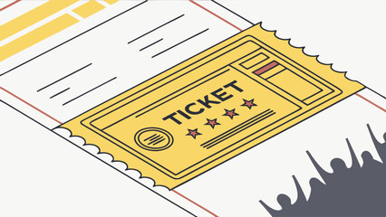Yellow Ticket Stub with Three Stars Illustration.