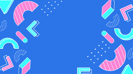 Blue background with pink and teal geometric shapes is great for modern graphic design projects needing a vibrant and eye catching color palette.