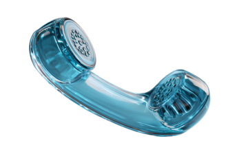 - Floating Blue Telephone Receiver with Signal Waves Emitting Top-Down View, Isolated on Transparent Background PNG