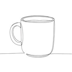 Minimalist line art of coffee mug, black and white sketch, hot drink concept  on transparent background