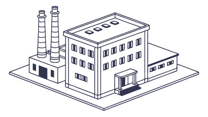 Fototapeta premium Isometric Illustration of a Factory Building with Two Chimneys.