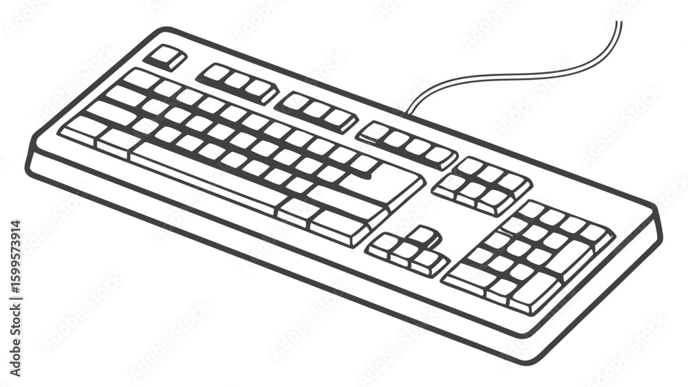 Poster outlined computer keyboard with cable keys and numeric pad.