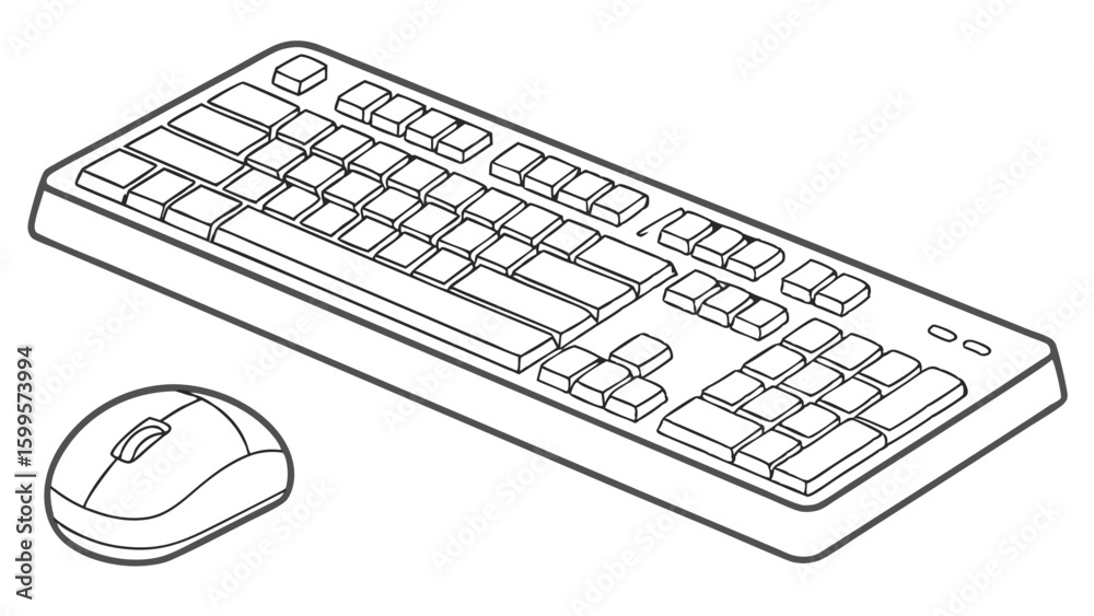 Poster outlined keyboard and mouse for computer input devices.