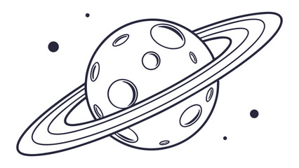 Simple Black and White Illustration of a Planet with Rings.