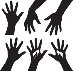 Obraz premium Black silhouette hands reaching out with dripping paint white