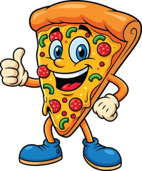 Happy Cartoon Pizza Slice Giving Thumbs Up illustrations for Kids