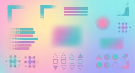 Fototapeta premium Pastel Gradient Background with Geometric Shapes and Halftone Patterns for Modern and Trendy Design Projects and Creative Concepts