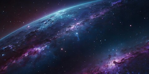 Fototapeta premium Vast View of Earth from Space with Bright Stars and Cosmic Clouds