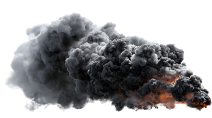 Fiery Explosion with Smoke Cloud on Transparent Backdrop for Special Effects and Compositing