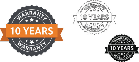 Ten years warranty badge vector illustration for product guarantee and quality assurance seal design