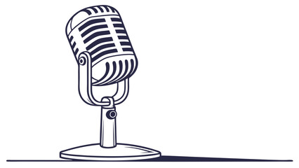Vintage Microphone Illustration on a Stand for Recording Audio.