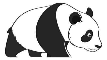 Walking Giant Panda Bear Illustration Black and White Design.