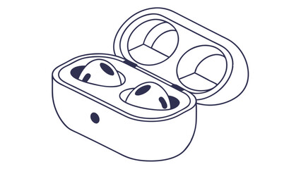 Wireless Earbuds in Open Charging Case Isometric View.